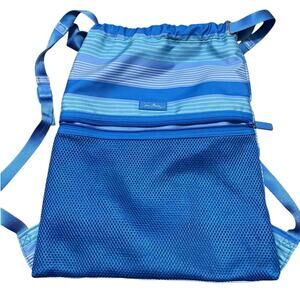 Vera Bradley Blue Stripe Drawstring Chinch Lightweight Beach Pool Adjustable Bag